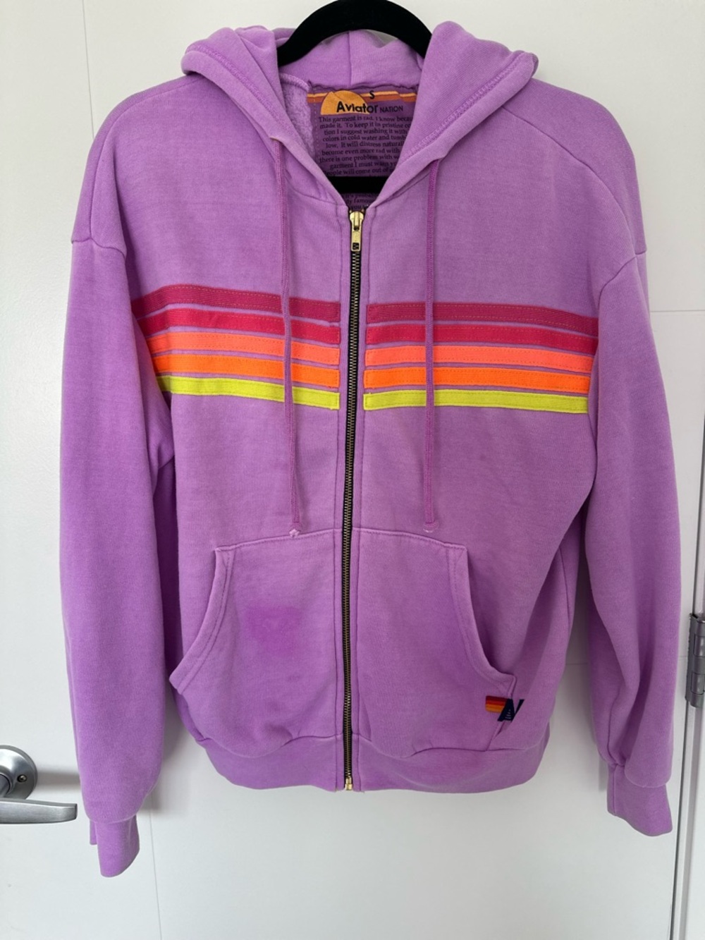 Aviator Nation 5 stripe zip hoodie - neon purple